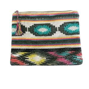 America & Beyond Zip Top Fabric Patterned Clutch Multicolor